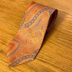 Paul Fredrick Mens tie orange paisley